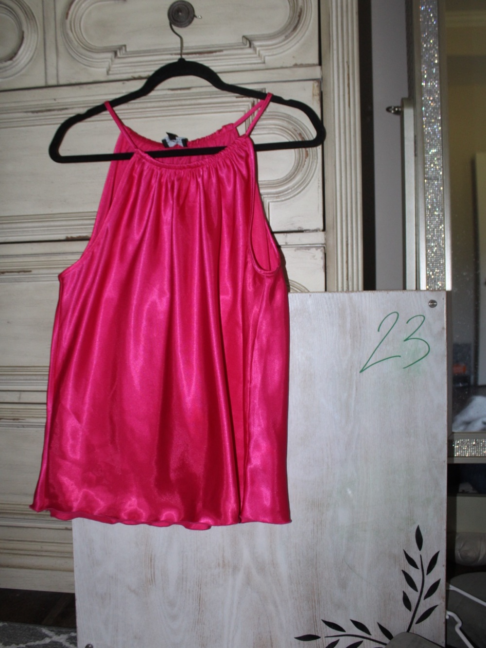 Bright Pink Satin Halter Tank Top